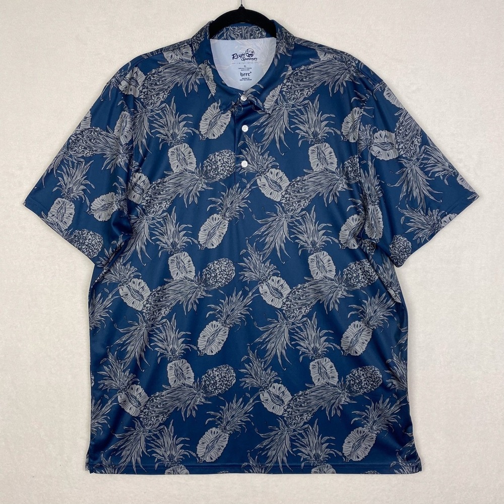 Reyn Spooner Shirt Mens XL Blue Performance Polo Limited Issue All Over Print